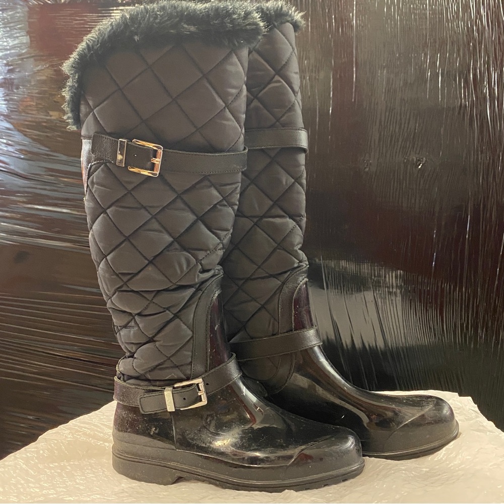 Michael Kors Quilted Tall Black Winter Boots with Faux Fur Lining | Size 8